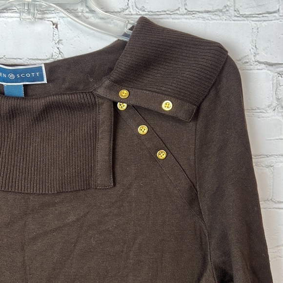 Brown Cotton Shawl Collar Button 3/4 Sleeve Top Size Large - Picture 3 of 5